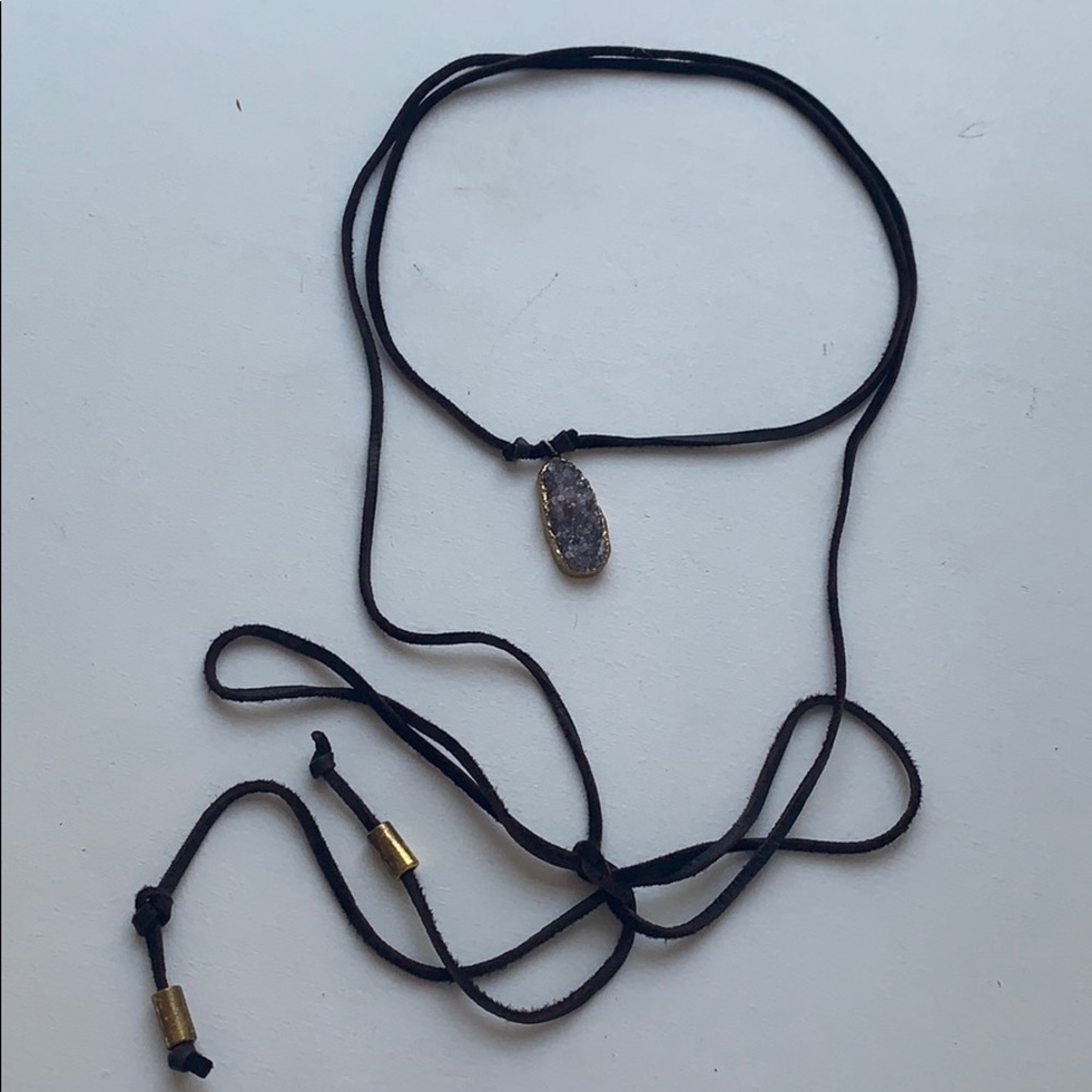 Brown leather/ string choker with purple stone